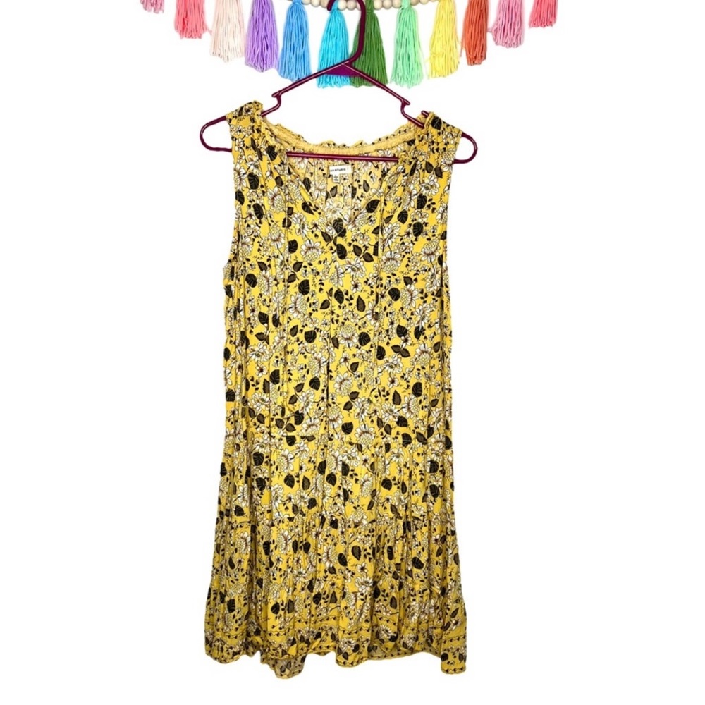 Max Studio Goldenrod Sunshine Floral Swing Tiered Tunic Dress Size Large